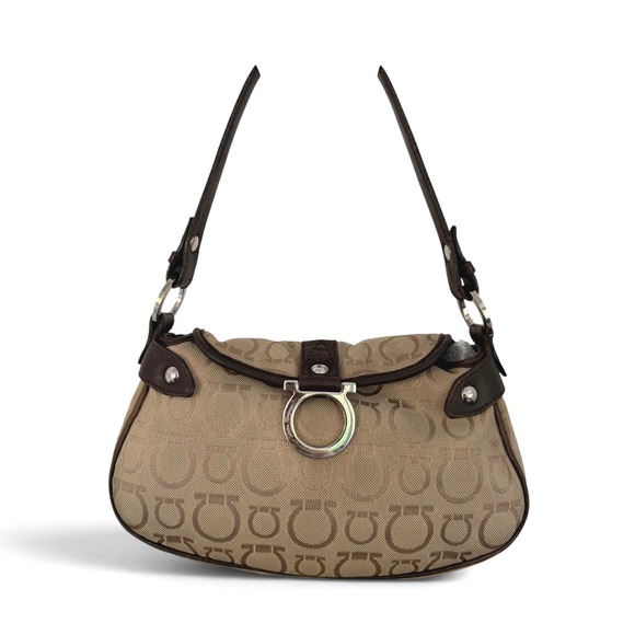Salvatore Ferragamo Handbags - Salvatore Ferragamo Vintage Gancini Jacquard Canvas Leather Y2K Shoulder Bag
